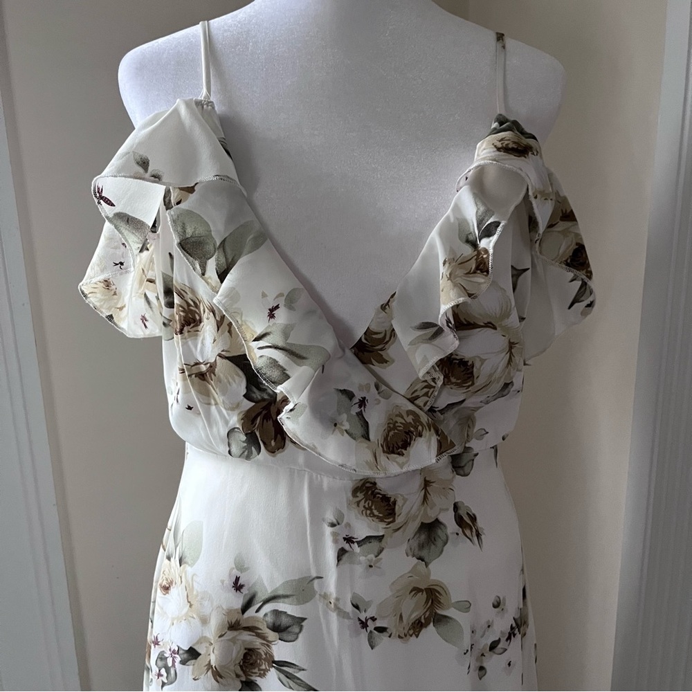 Boohoo Night Juanita cold shoulder floral frill midi skater dress - Picture 16 of 16